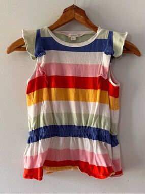 Crewcuts Sleeveless Top Girls Sz 8, ruffle tank stripe gathered cotton colorful
